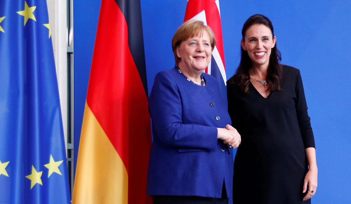 German Chancellor Angela Merkel and New Zealand Prime Minister Jacinda Ardern